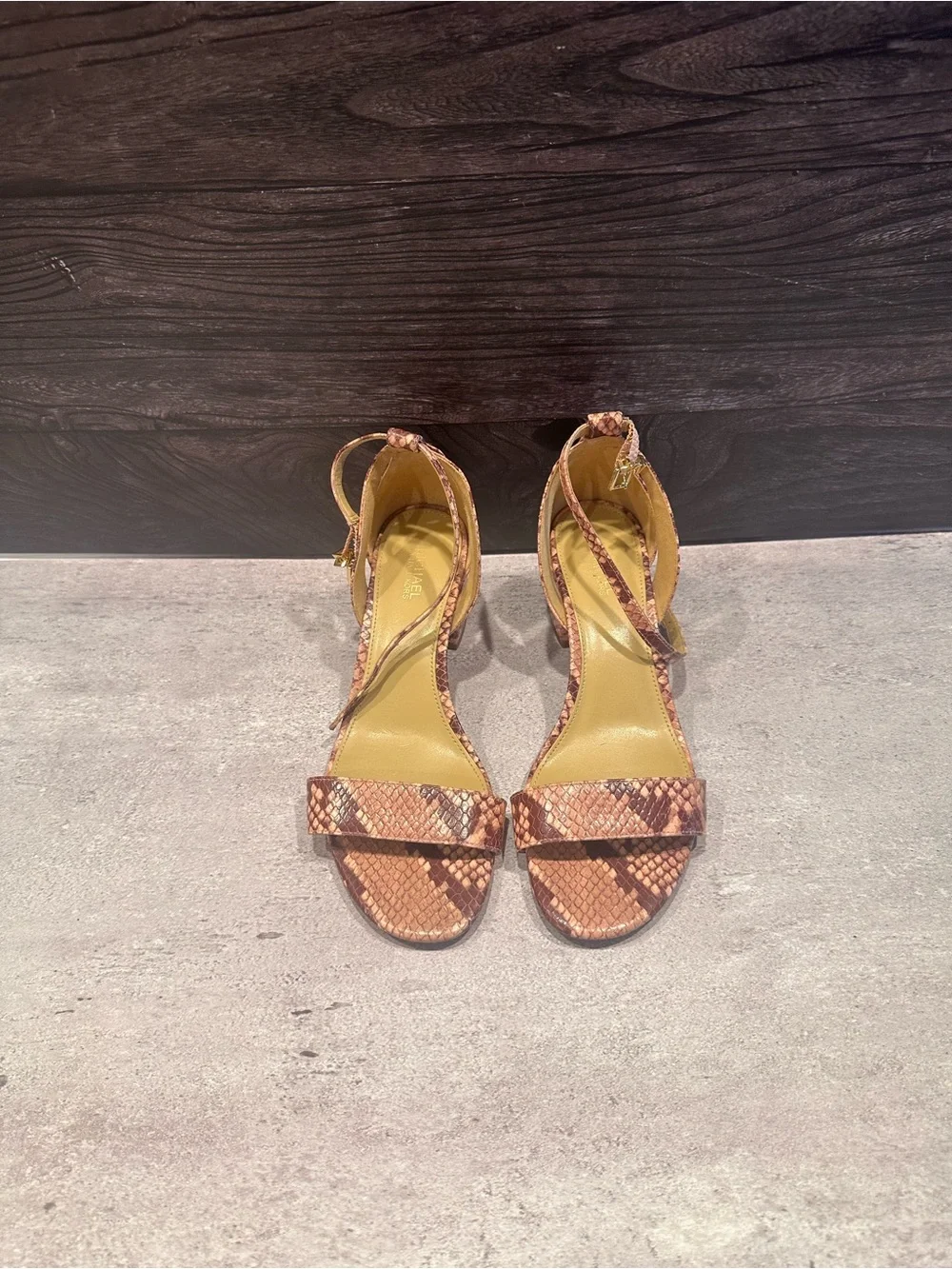 MICHAEL Michael Kors Snake Print Leather Block Heel Sandals Women's Size 6.5M